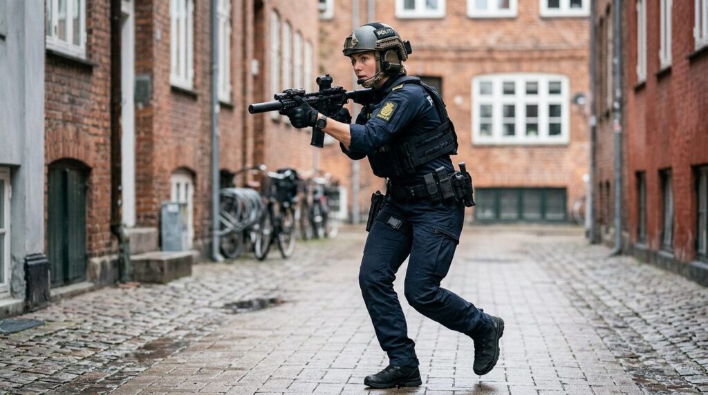 Danish law enforcement professional in full tactical gear pe