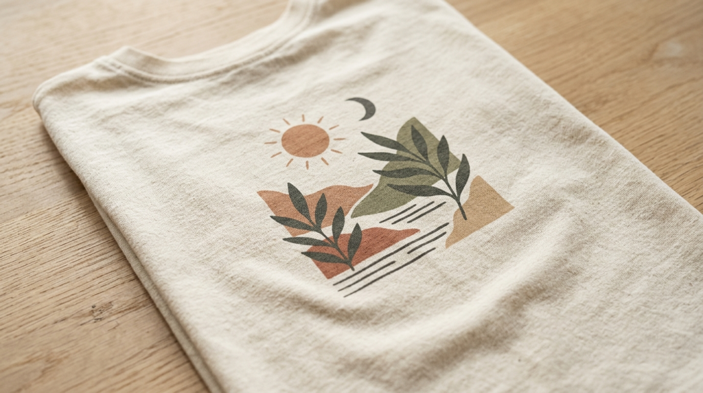 Close-up detail shot of a high-quality graphic t-shirt fabri