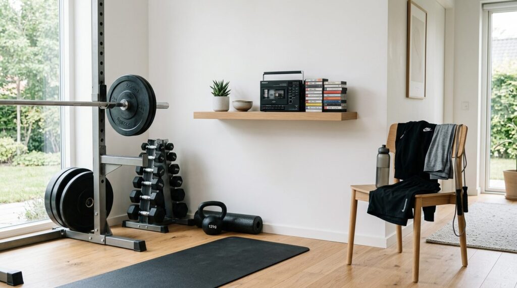 Modern home gym environment: Minimalist workout space with c